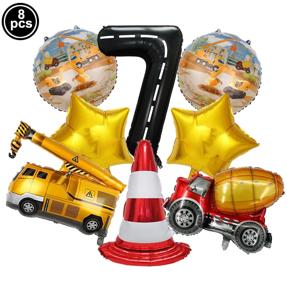 Construction Vehicle Foil Balloons Set for Boys Birthday Party Decorations