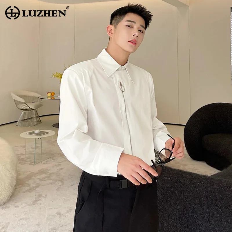 

LUZHEN Zipper Decorate Splicing Design Shirts Long Sleeve Men's Fashion 2024 Spring New Casual Solid Color Elegant Tops LZ2472