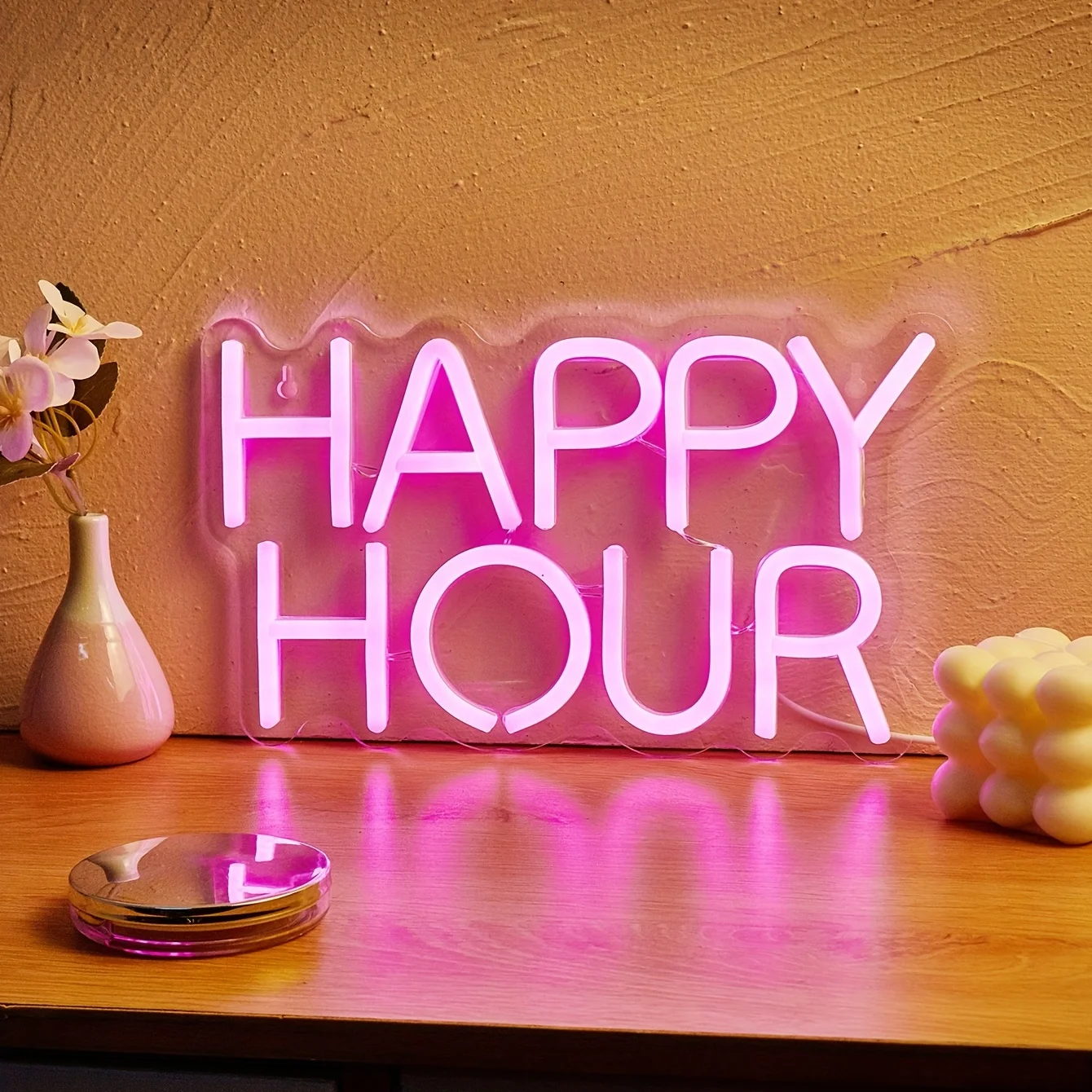 

1pc, LED Back Plate Neon Sign, HAPPY HOUR 5V USB Powered With On-line Switch, Neon Lights For Bedroom, Bar Shop, LED Neon Signs