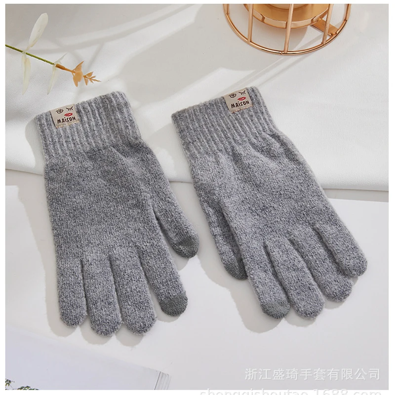 Autumn And Winter Men's Women's Touch Screen Cold-proof Warm Finger Gloves Korean Version All-match Cycling Knitted Wool Gloves