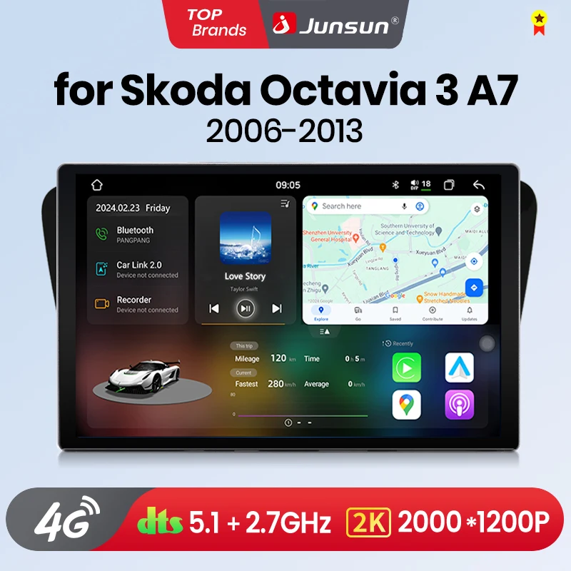 Junsun v3 plus 2k android 13 kabelloses carplay android auto auto intelligente systeme für skoda octavia 3 a7 2016-2019 autoradio