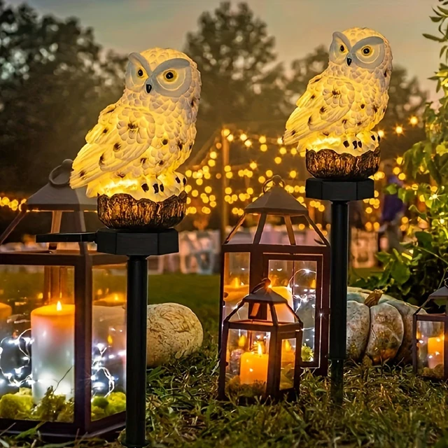 1 Pc Sculpture solaire résine hibou prise de terre lumière Led jardin pelouse cour étanche Animal paysage décoration lumière 3