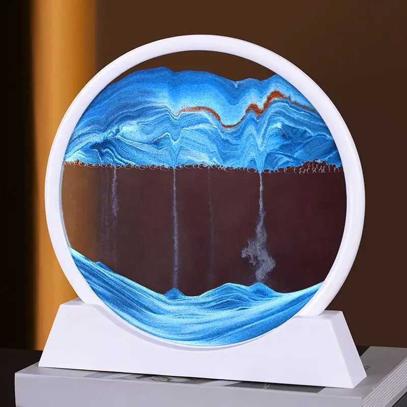 7/12inch Activity Sand Painting Round Glass 3D Hourglass Abysmal Sea Quicksand In Motion Display Frame For Home Decoration Gift