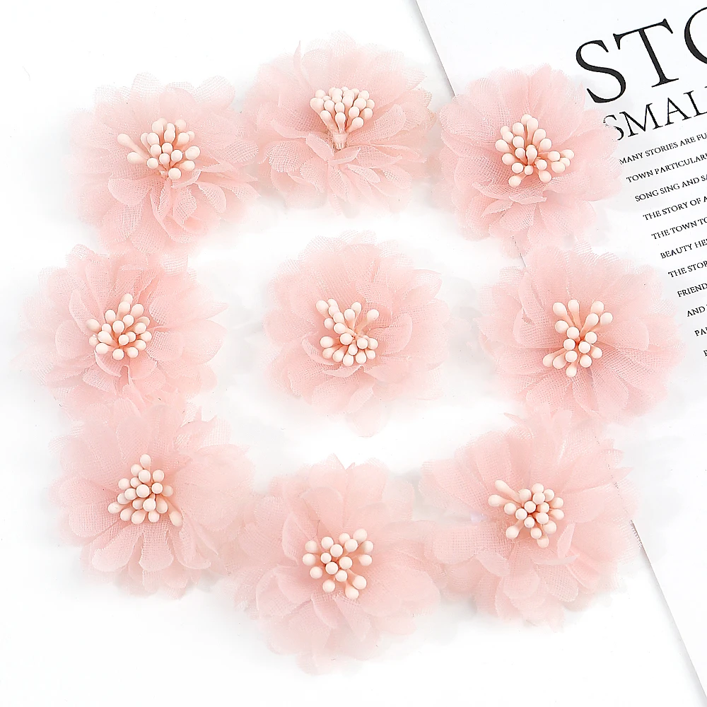 5/10 Stück Chiffon-Garn Künstliche Blumen 4CM Kunstblumen für Heim-Dekoration Garten Hochzeitsdekoration DIY Handwerk Geschenke Zubehör – Detail 12