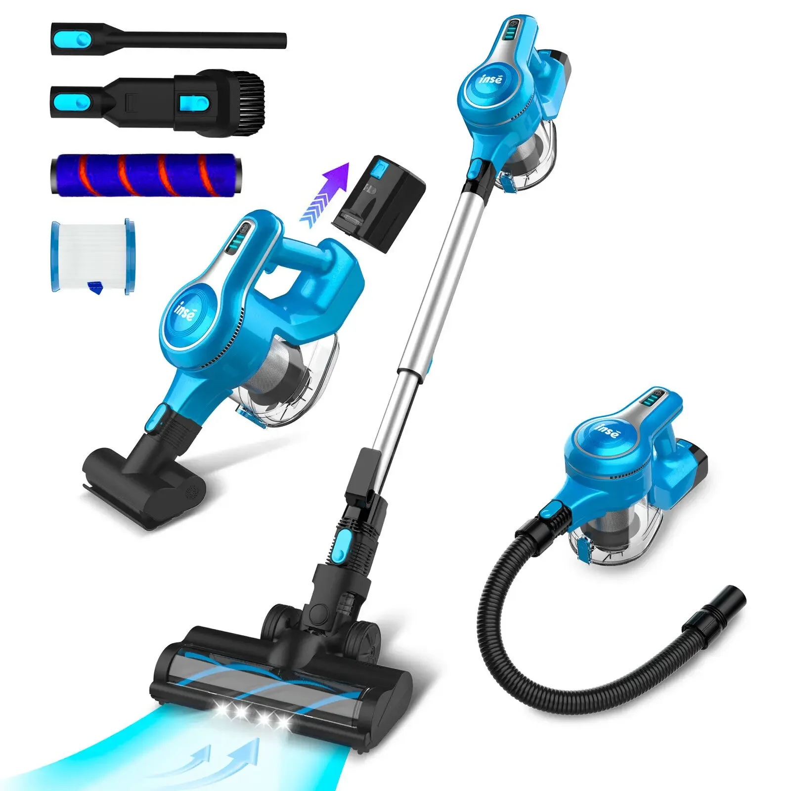 

INSE S6 Cordless Vacuum Cleaner 27000pa 265W Brushless Motor Stick Vacuum, 40 Mins Runtime, 2500mAh Rechargeable Battery