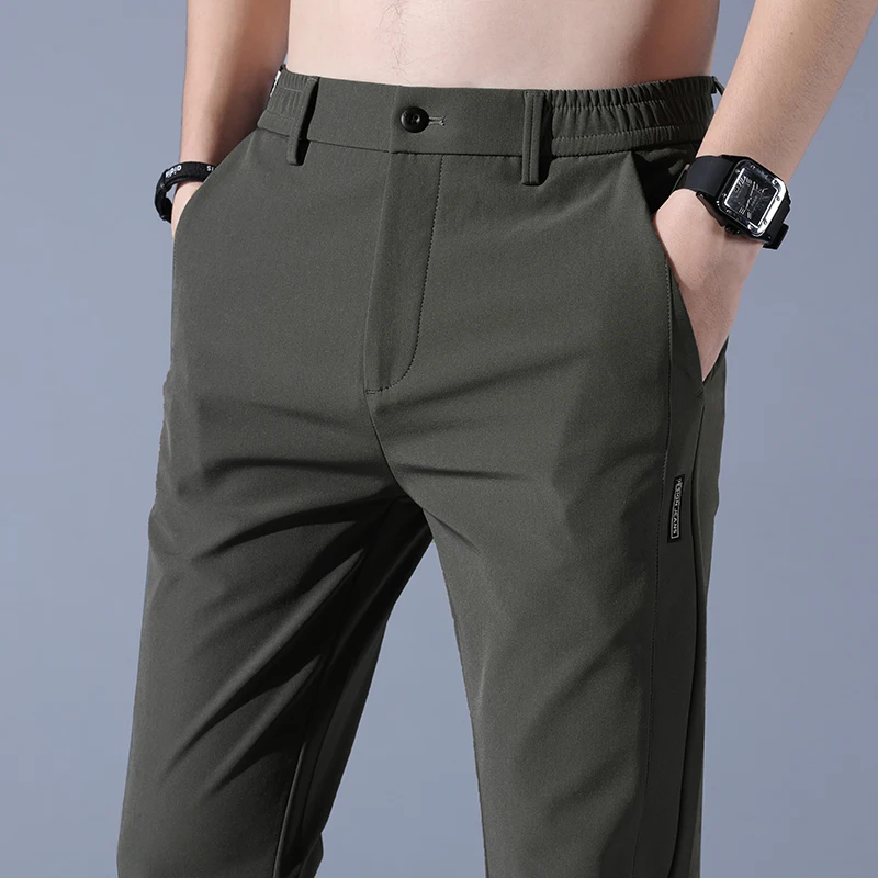 2025 Spring Summer Men's Ice Silk Golf Casual Slim Straight Thin Trousers Male Fashion Stretch breathable Jogging 28-38