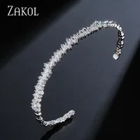 ZAKOL Fashion T Cubic Zirconia Cuff Bangles for Women Trendy Baguette Men Open Bracelet Bangle Geometry Girl Party Jewelry 1