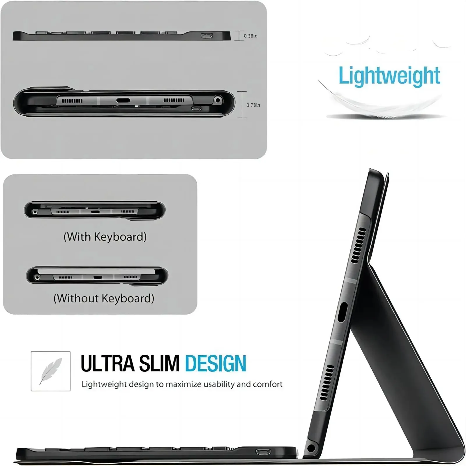 Premium Leather Keyboard Case with Detachable Wireless Keyboard