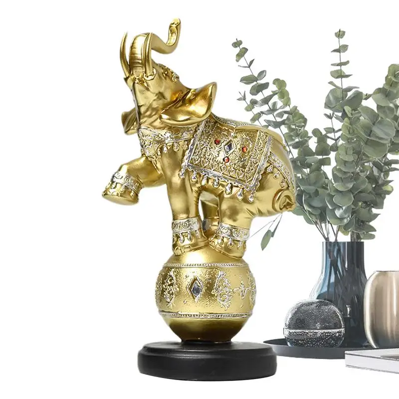 

Elephant Playing Ball Statue Elephant Statue Figurines Home Decor Elegant Trunk Up Feng Shui Statue Wealth Lucky Ornament Resin