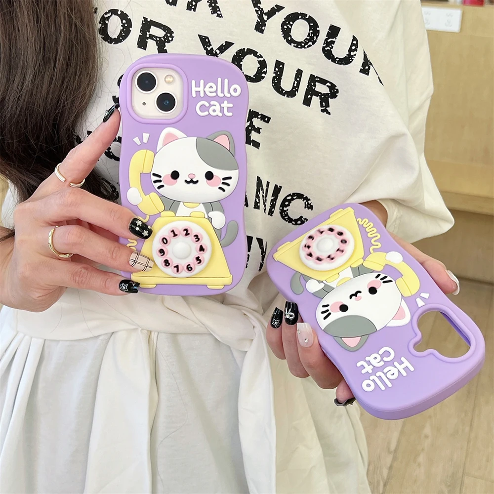 Kawaii Hello Cat 3D Cartoon Silicone Phone Case