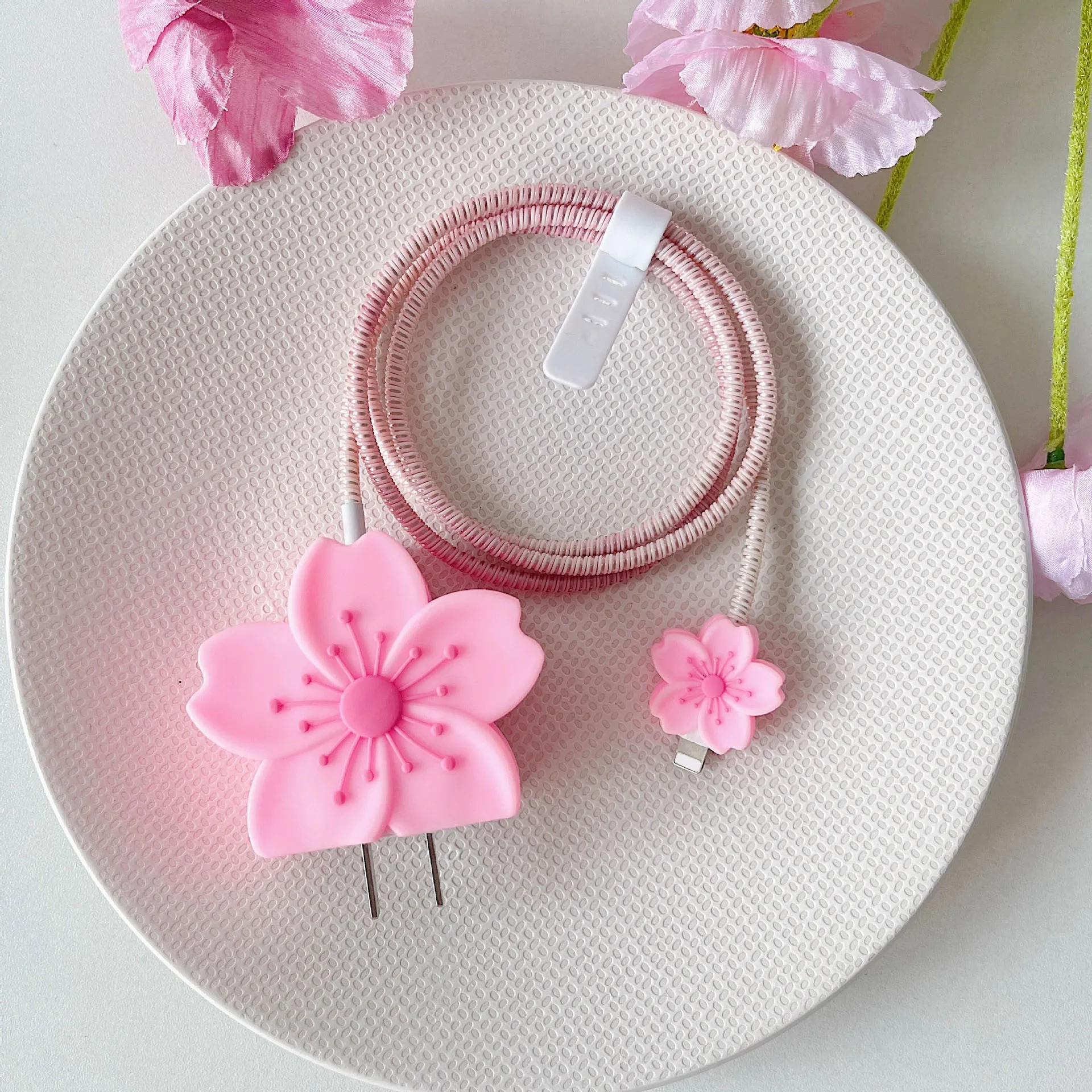 Cherry Blossom Charger Protector with Cable Organizer and Protective Case