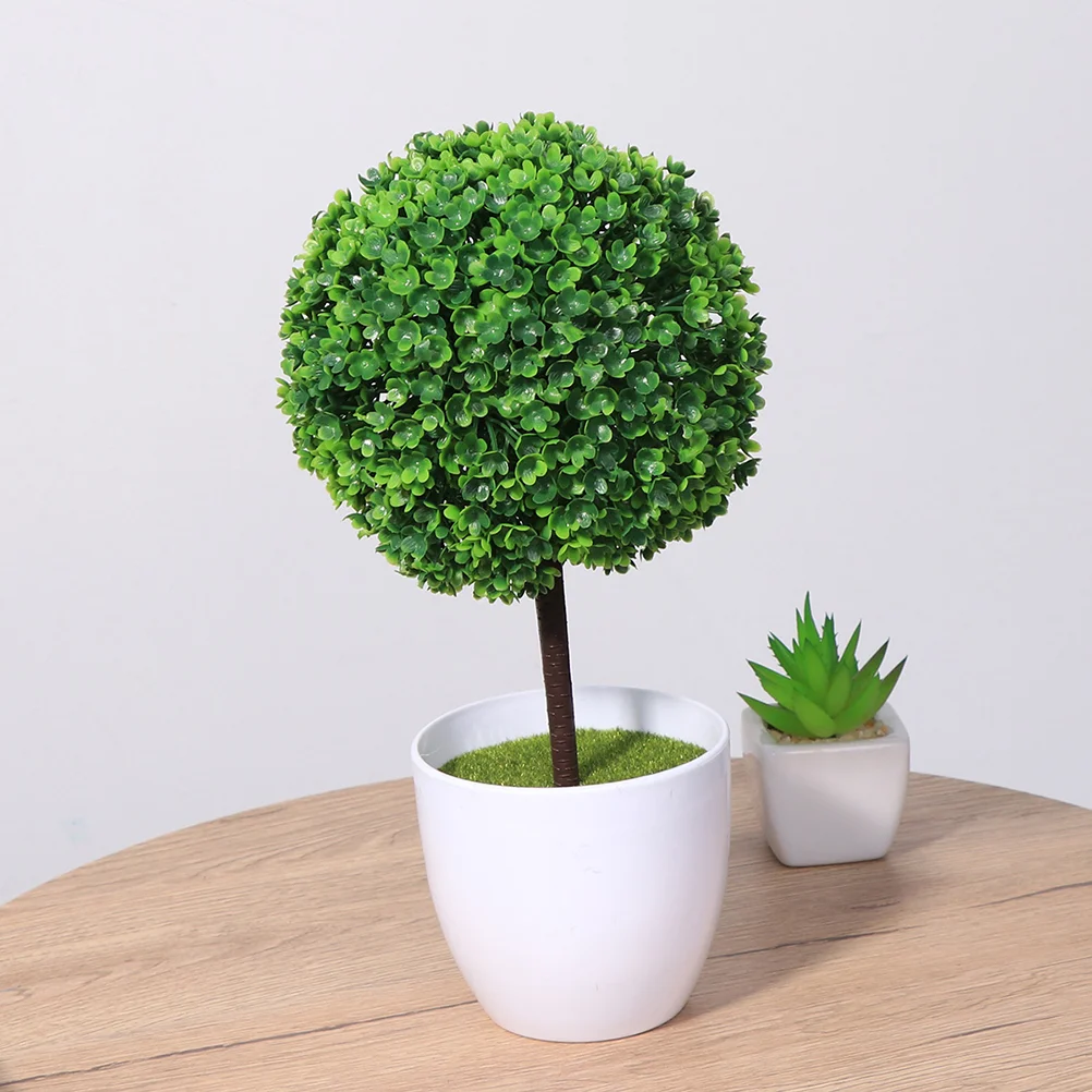 

Artificial Ball Topiary Boxwood Tree Potted Fake Balls Bonsai Decor Decorative Greenery Pot Green Faux Outdoor Trees Plastic