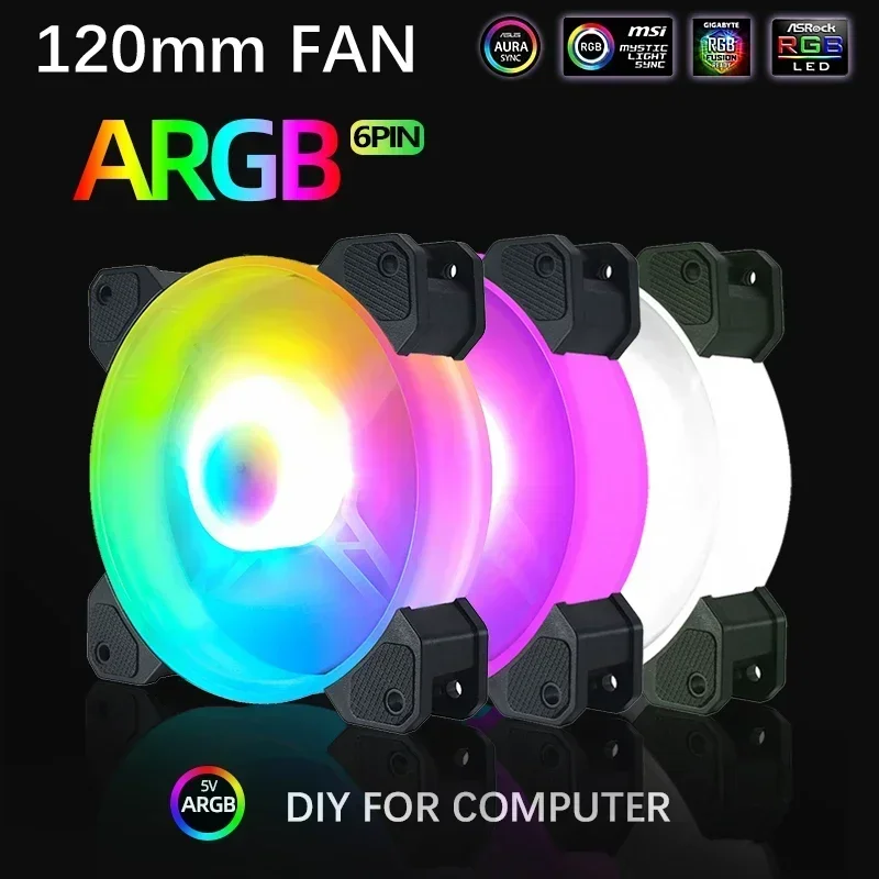 Computer Case 120mm Fan RGB 6PIN Lamp Radiator Cooler Mute PC 5V DC ARGB Ventilador Chassis Fans Aura Sync