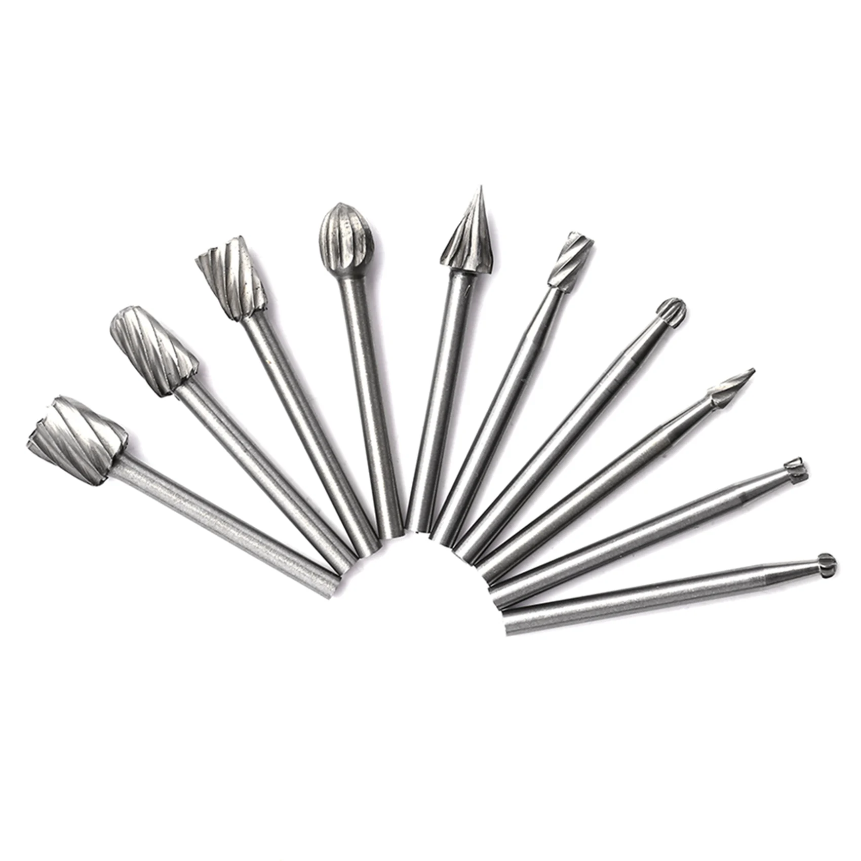 

10pcs HSS Tungsten Carbide Rotary Cutting Burr Set Grinder Bit 1/8 inch (3mm) Shank Woodworking Carving Tools