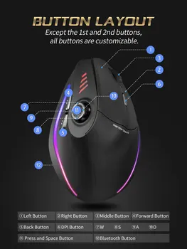 ZELOTES F18 Vertical Ergonomic Mouse 2.4G Wireless Mouse Bluetooth 24000DPI with Programming Gaming Mouse for PC Computer Laptop 5