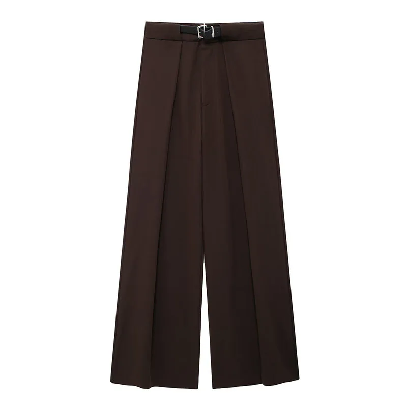 thumbnail image 1 of HH TRAF Pantalones de pierna ancha de moda para mujer, de calle alta, sólidos, con cintura alta, bolsillos, fajas, pantalones con cremallera, pantalones de verano para mujer a la moda, 1 of 5