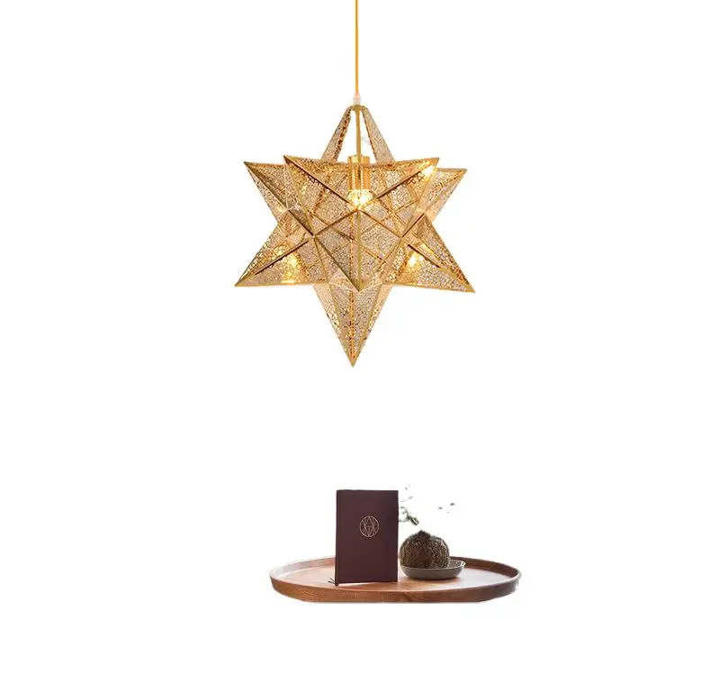 

Postmodern Pentagram Nordic Restaurant Droplight Lounge Bar Hall Bedroom Stainless Steel Gold Geometry