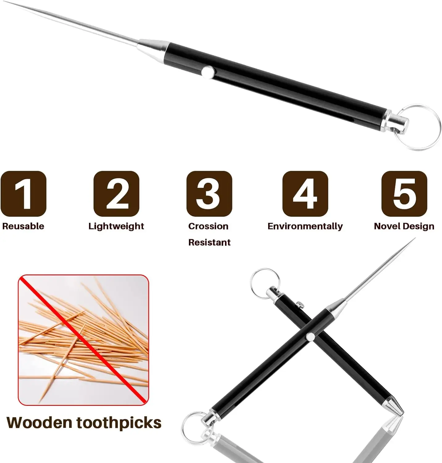 Retractable Toothpick EDC Portable High Strength Titanium Alloy Spring Push-pull Fruit Pick Gift Keychain Pendant retractable toothpick toothpick set toothpicks set