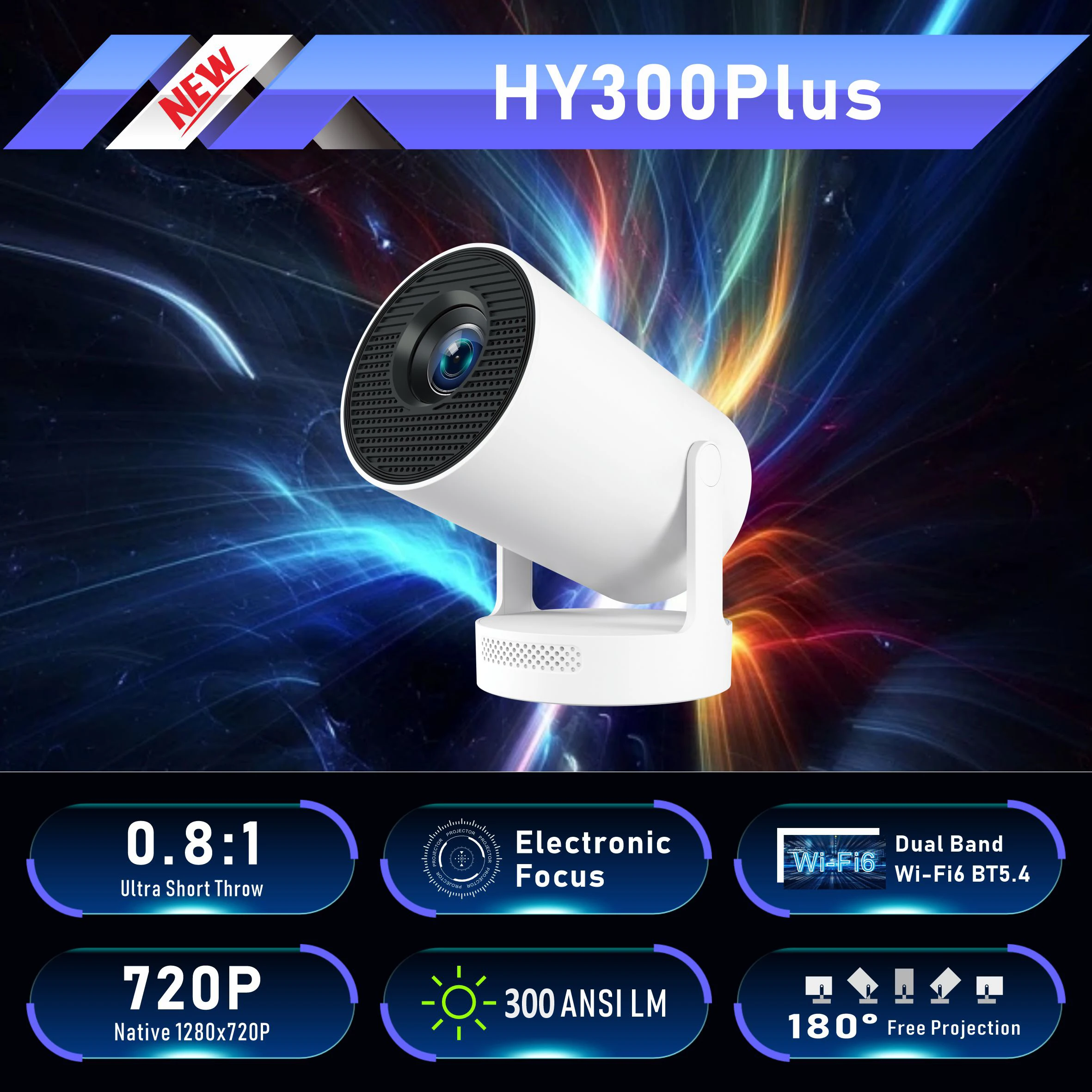 Projector HY300 Plus 4K 1280x720P Android11 300ANSI Allwinner H713 Wifi6 Blurtoo