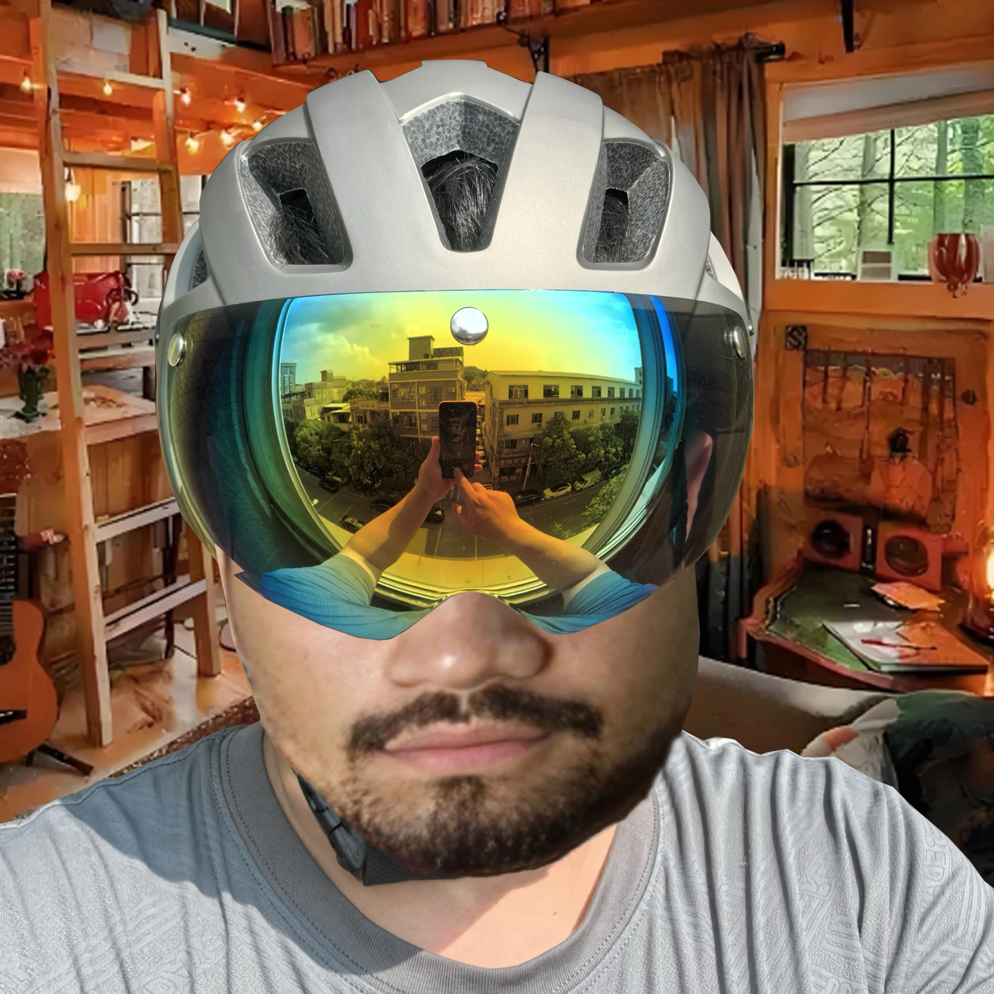 PJT Neuer Fahrradhelm mit Licht für Straße und MTB, Mountainbike-Brille / Sonnenschutz-Helm L für Männer und Frauen, Fahrradhelm mit Sonnenschutz – Detail 11