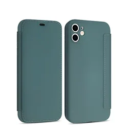 Premium Flip Leather Silicone Case with Lens Protection and Card Slot - Book Cover Design - iPhone 11 (Dark green)