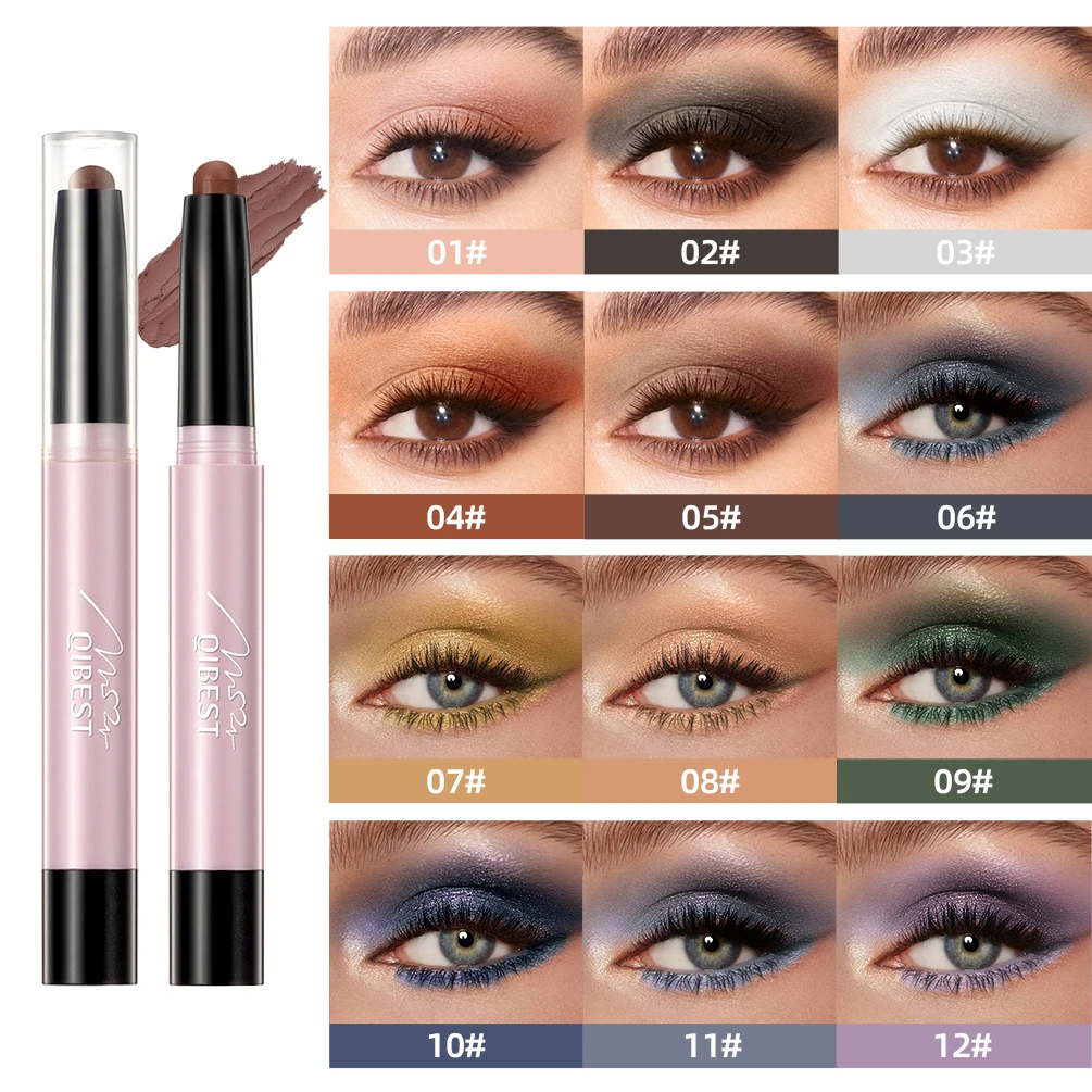 QIBEST Glitter Eyeshadow Stick Diamond Shimmer Waterproof Long Lasting 12 Colors Shiny Highlighter Makeup Eye Shadow Pencil 2