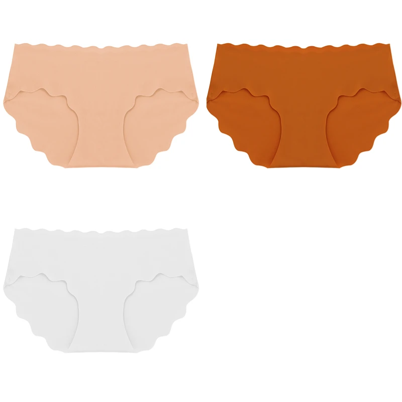 3-Piece Set of Seamless Silk Satin Women's Panties with Wavy Edge and Comfort Fit