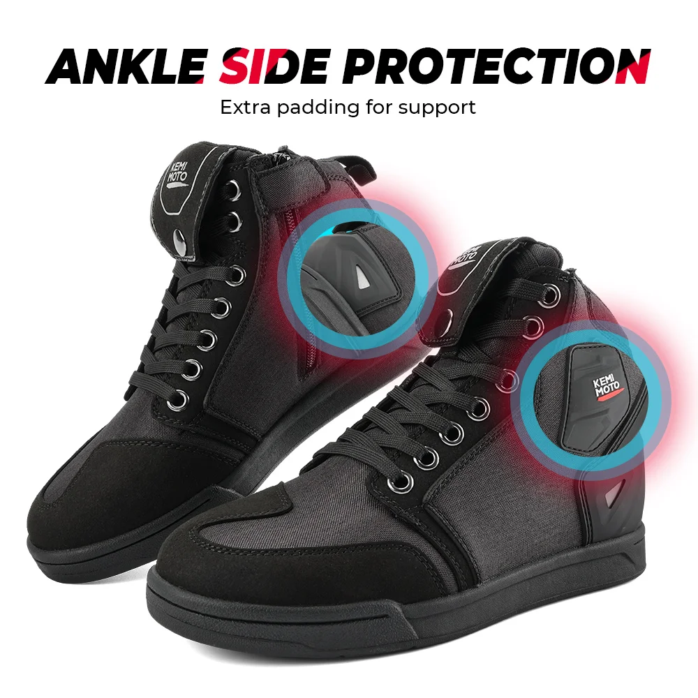 Herren-Motorrad-Reitschuhe, lässige kurze Stiefel, schwarz, grau, kollisionssicher, rutschfest, flache Sohle, Turnschuhe für das tägliche Radfahren, Straßenfahren, schützend, atmungsaktiv, leicht, bequem, Knöchelunterstützung, langlebig, für Pendler, Sommer-Reitausrüstung – Detail 7