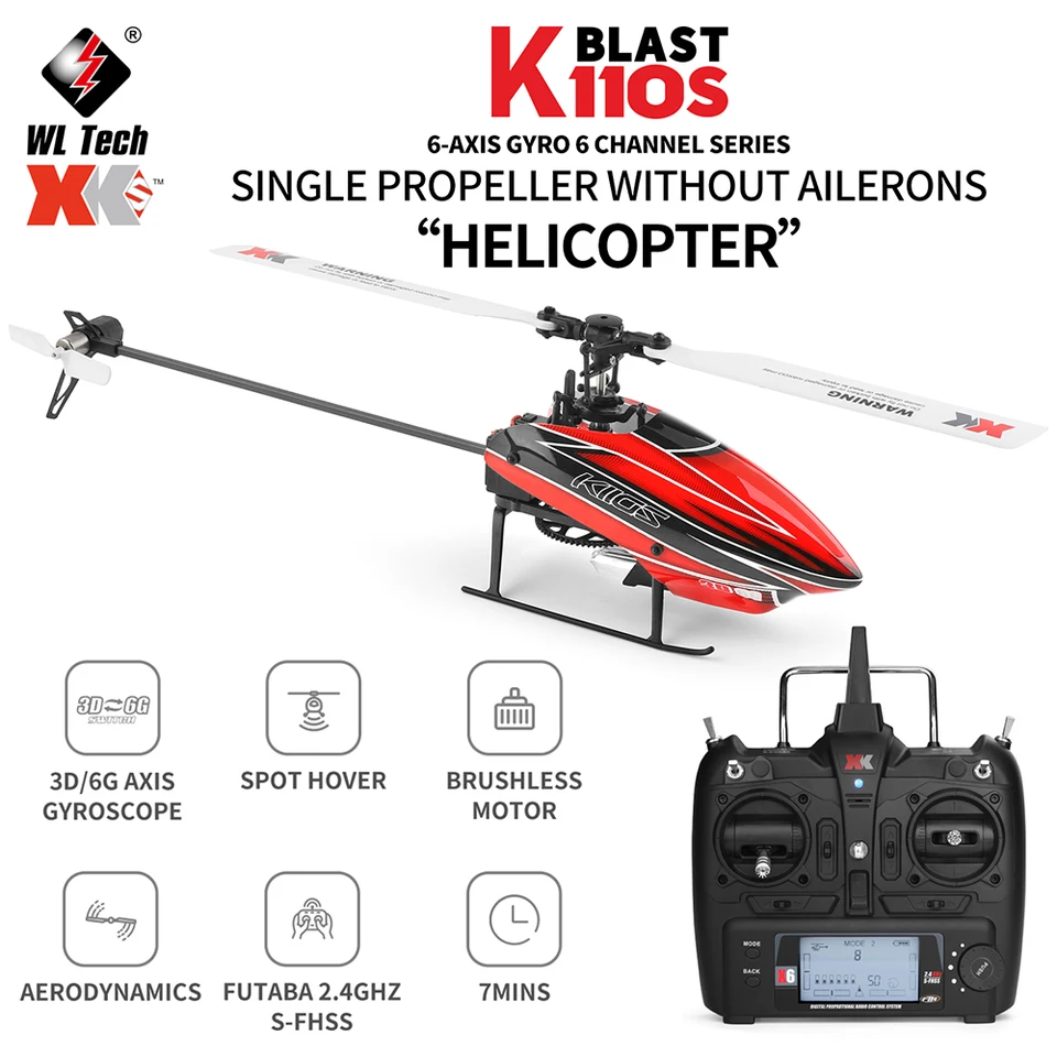 Wltoys-ブラシレスモーター付きxk110s rcヘリコプター,6ch,3d,6g
