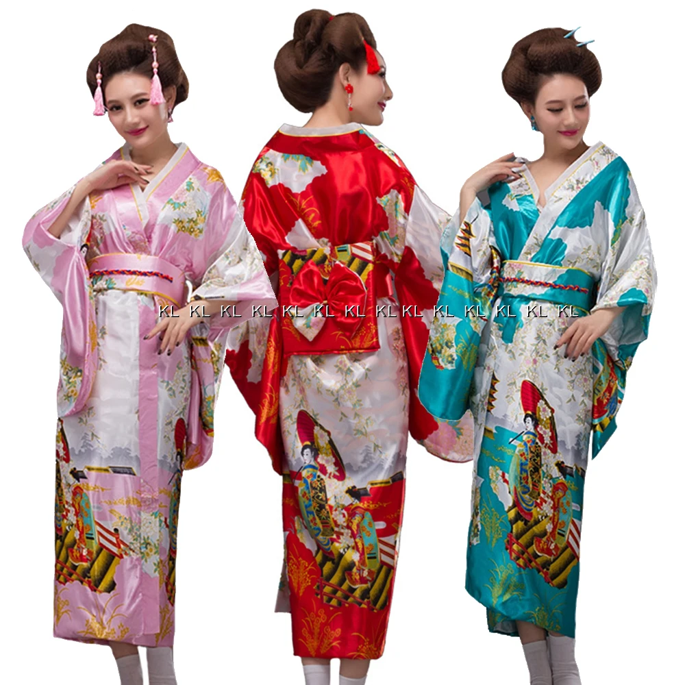 

Lady Japanese Traditional Yukata Kimono With Obi Vintage Sakura Evening Dress Japanese style Geisha Kimono Cosplay Asian Costume