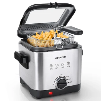 Aigostar Fries 30IZD 1.5L friggitrice compatta in acciaio inossidabile 1000 Watt con finestra di visualizzazione, controllo della temperatura, Design esclusivo 1
