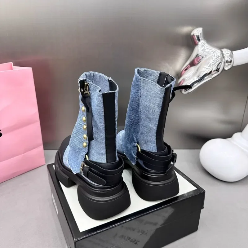 2023 Fashion Shoes for Women Slip-on Women's Boots  High Quality Rivet Ladies Casual Boots New Round Toe Platform Ankle Boots