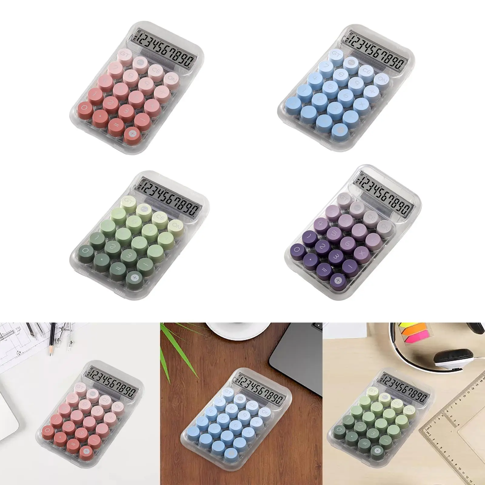 Calculator with Mechanical Buttons Easy to Read Cute Bottom Antiskid Retro with LCD Display for Daily and Basic Office Students