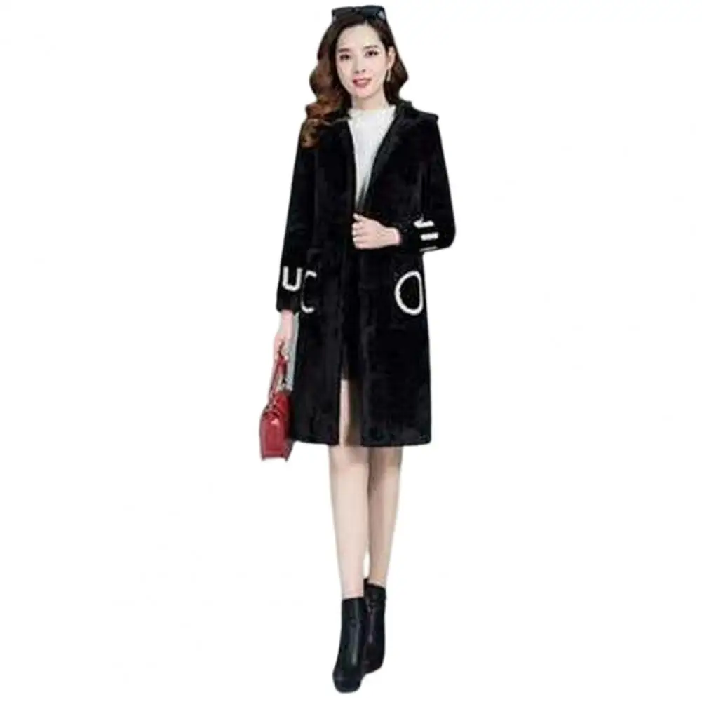 

Plush Coat Thermal Long Sleeve Slim Lady Winter Thickened Double-sided Fleece Coat Imitation Lambswool Coat Coldproof