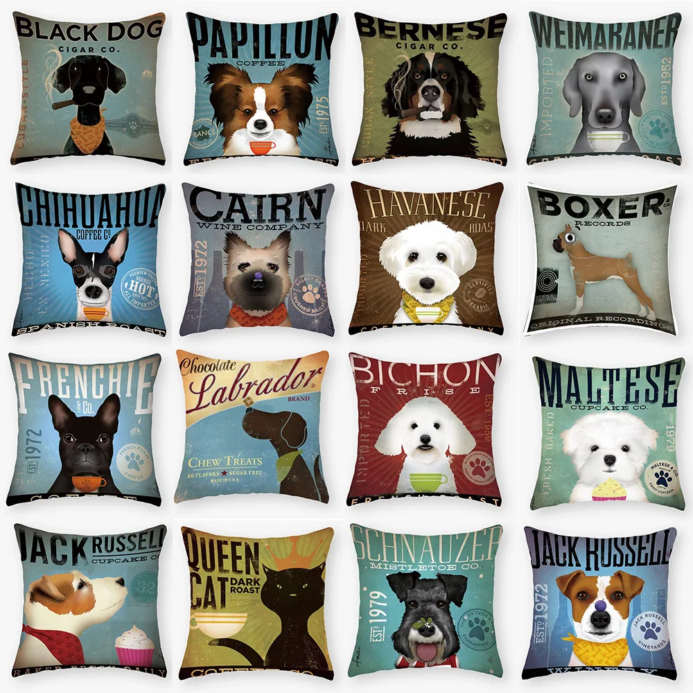 

Cartoon Cat Animal Pillow Covers Funny Dog Cotton Linen Pillowcase for Pillows Sofa Bed Bedroom Decoration Luxury Pillow Case