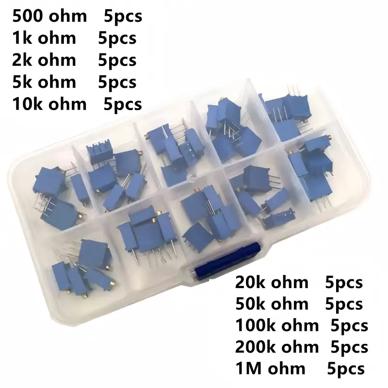 50pcs/Box 3296W Multiturn Trimmer Potentiometer Kit High Precision 3296 Variable Resistor With Free Box electronic Diy Kit image 1