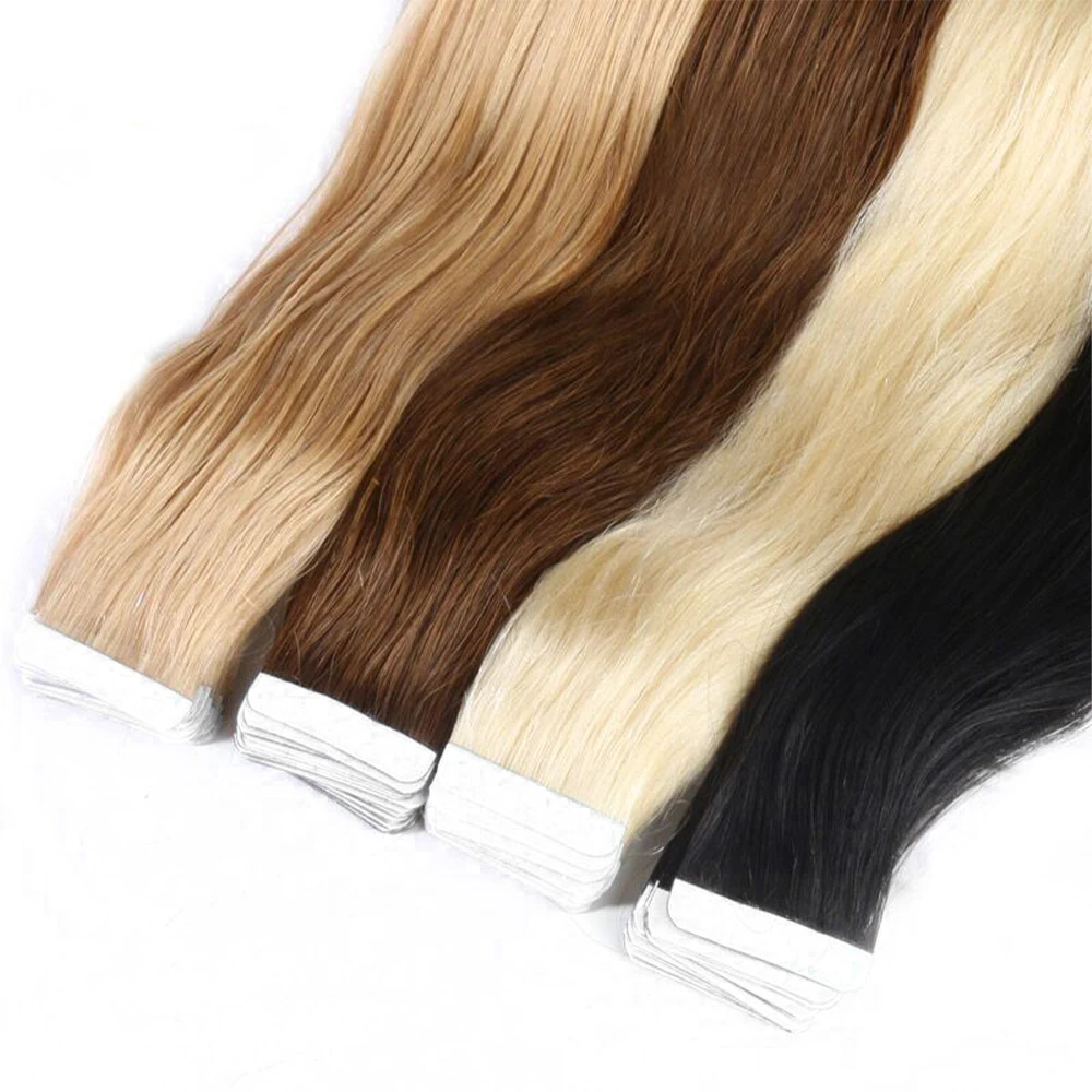 Tape In Hair Extensions 100% Human Hair 16 To 26 Inch Adhesive Replaceable Seamless Skin Weft Tape 20/40pcs Straight Hair Women