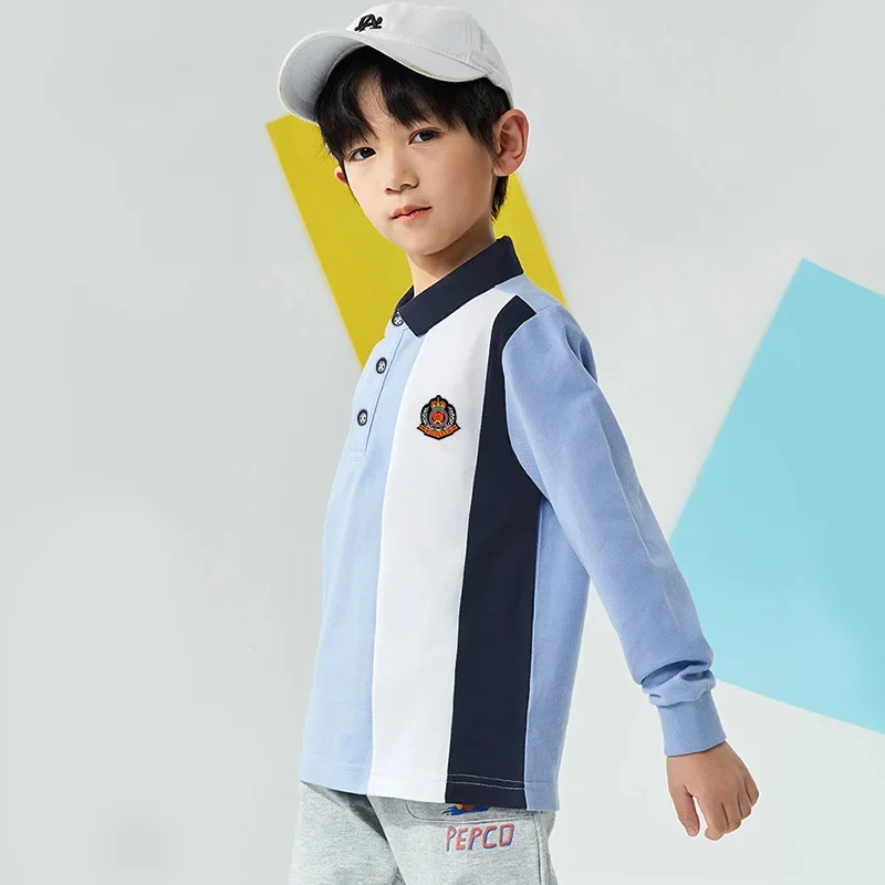 Polo de manga larga para niños, camisetas con contraste de Color, ropa para adolescentes, primavera y otoño, 2024