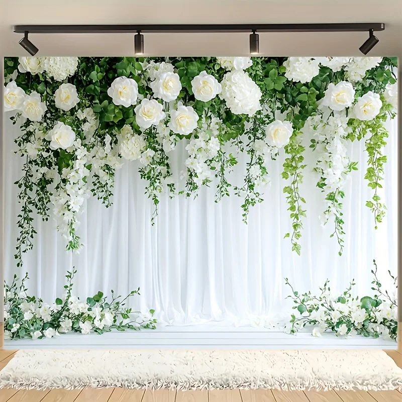DASHAN 10x8ft Green White Floral Photo Backdrop DASHAN...