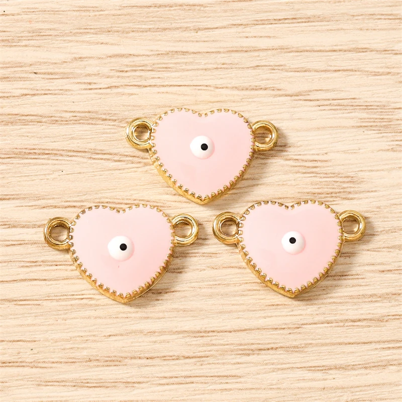 10 Stück 20 x 13 mm niedliche bunte Emaille-Liebesherz-Anhänger-Verbinder für die Schmuckherstellung, DIY-Halsketten, Armbänder, handgefertigte Bastelgeschenke – Detail 7