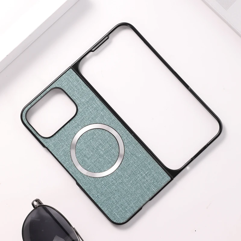 Magnetic Wireless Charging Cloth Texture Phone Case with Hard Plastic Cover