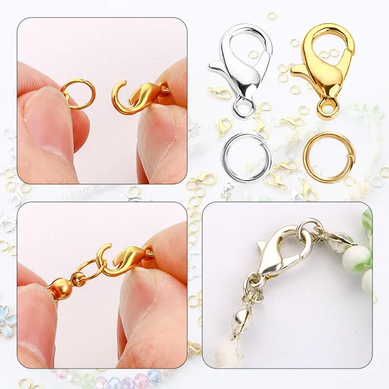 DIY Jewelry Findings 300pcs/Box Gold Silver Lobster Clasp Open Jump Rings for DIY Jewelry Making Handmade Bracelet Necklace Findings