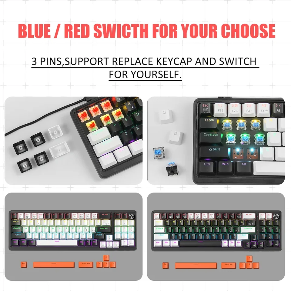 ZIFRIEND KY78 Spanish Wired Mechanical Keyboard Red/Blue Switch 3