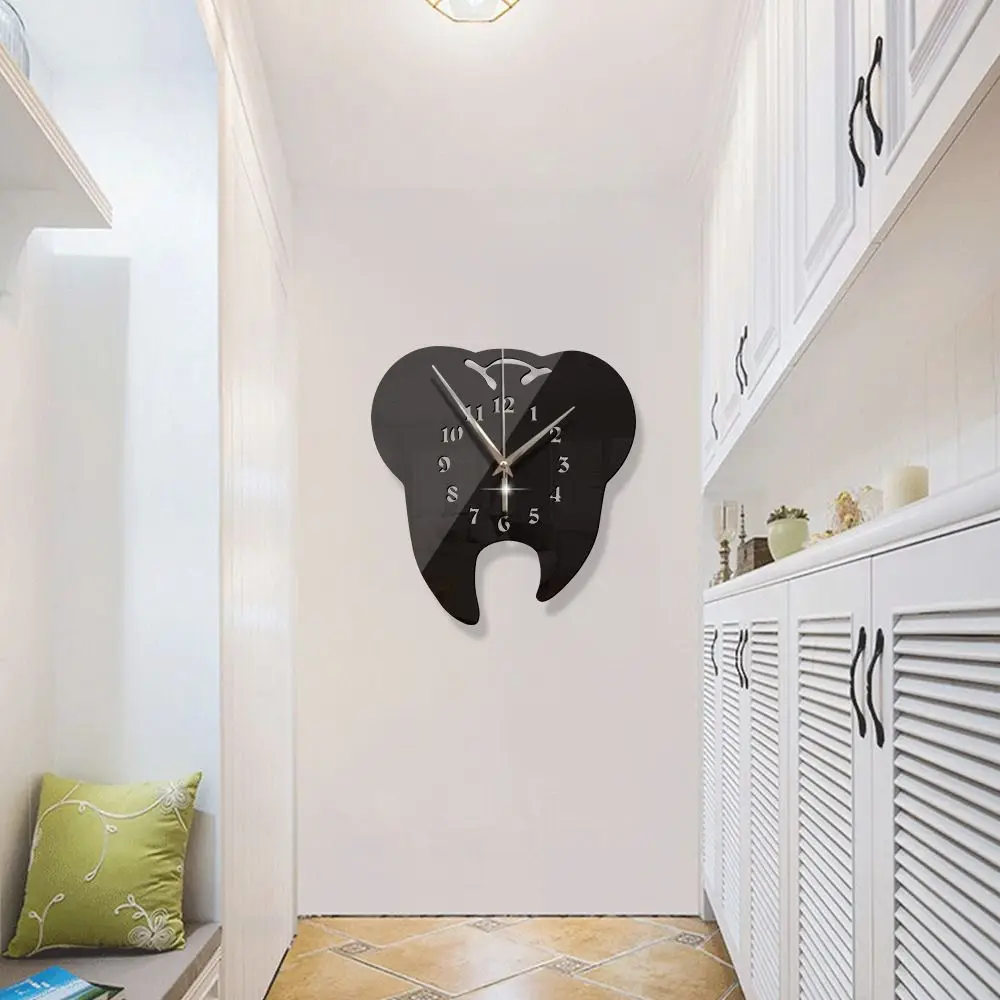 Creative Teeth Mirror Wall Clock TV Backdrop Personality Modern Mirror Clock Wall Stickers Home Decor Hanging