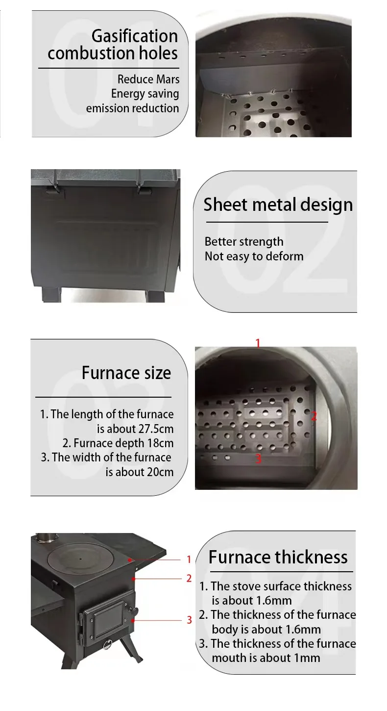 Description Picture 3 of itemOutdoor Portable Folding Multipurpose Home Heating Stove Camping Tent Wood cookware Stove