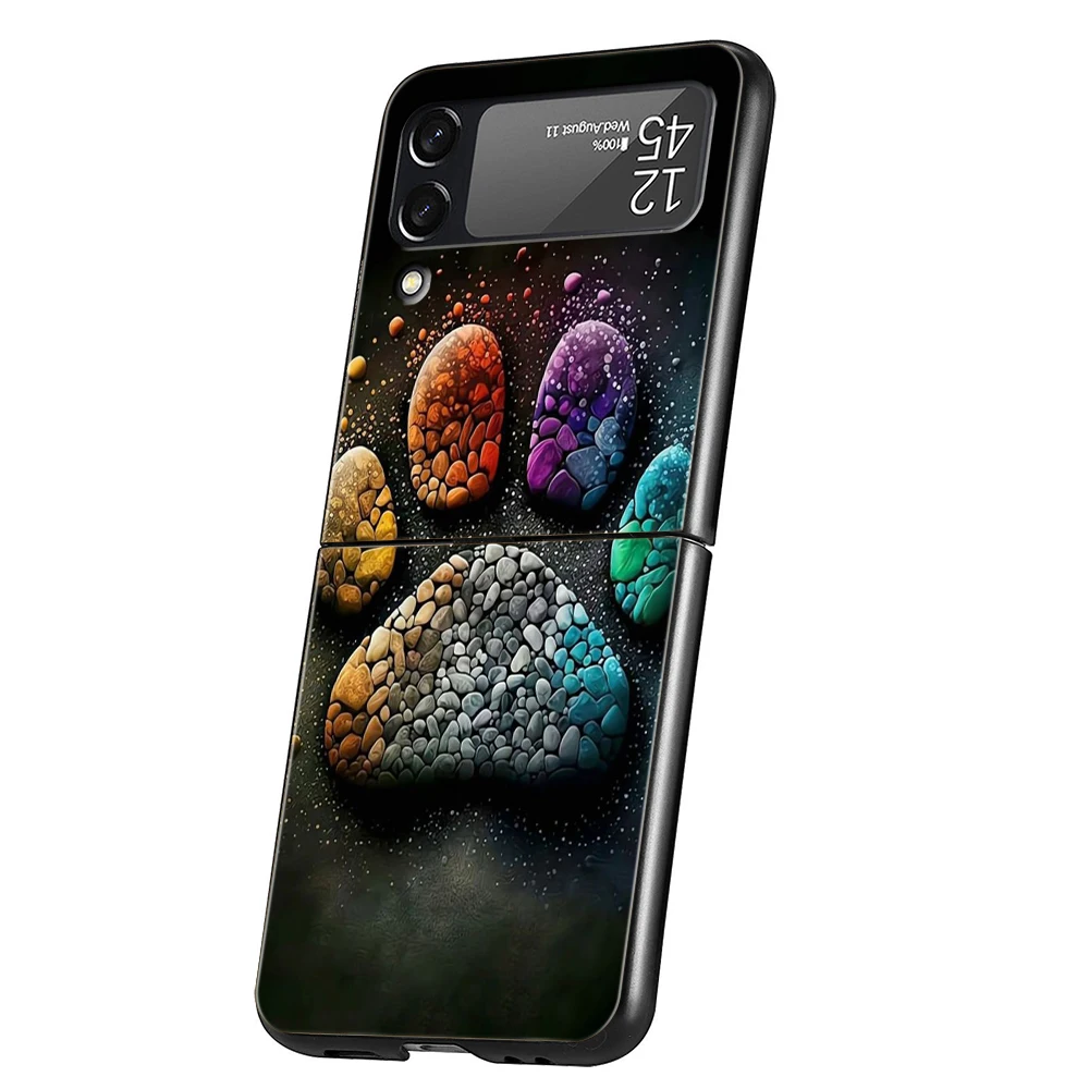 Hund Fußabdruck Pfote niedlich hart PC Handy hülle für Samsung Galaxy Z Flip 5 4 3 schwarz Abdeckung für Galaxy Z Flip 6 faltbar stoßfest – Detail 4