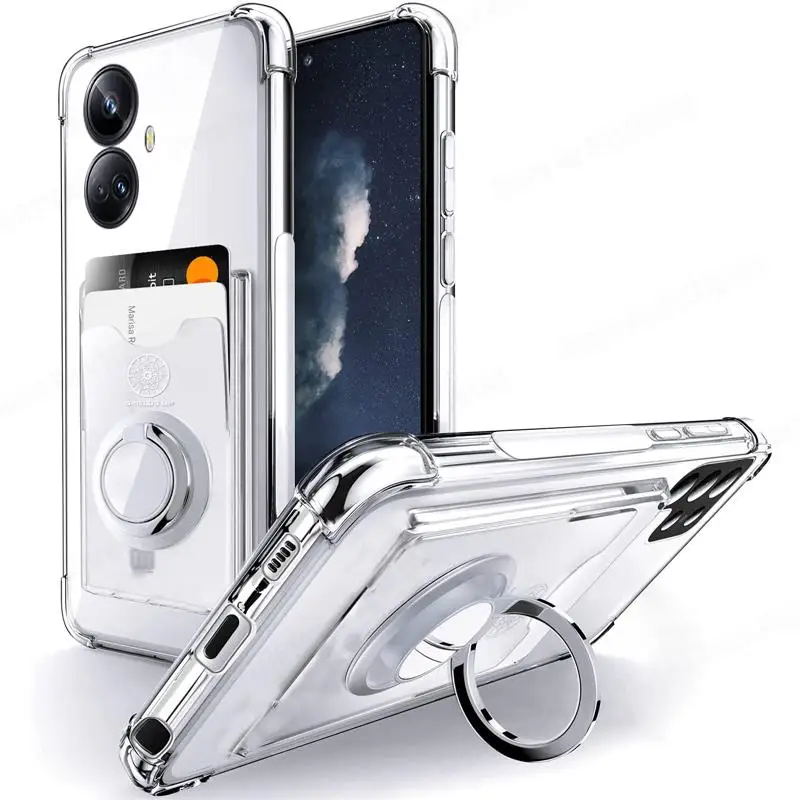 Soft Transparent Card Slot Phone Case with Magnetic Ring Holder Stand Cover