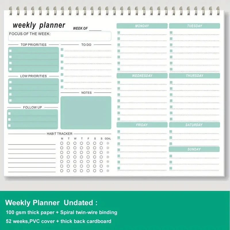 Weekly planner notebook 1pc weekly goals schedule planner to do list notebook calendars organize