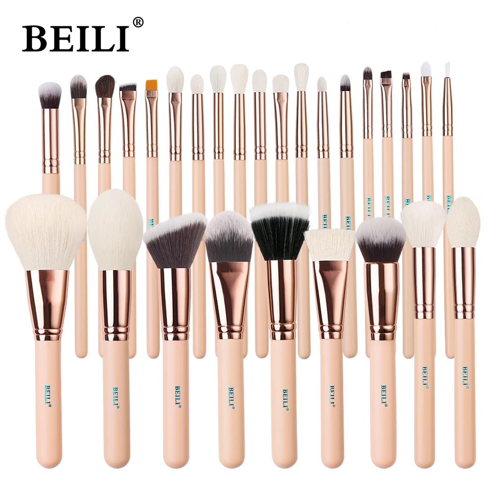 BEILI White Gold Makeup Brushes Professional Foundation Eyeshadow Powder  High Quality Pink Synthetic Brush Set кисти для макияжа