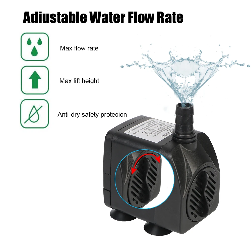 Water Fountain With 12 LED Light Ultra-quiet with Power Cord Submersible for Garden Aquarium Fish Tank Bird Bath